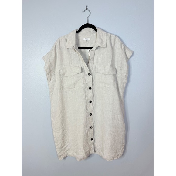 Madewell Utility Short-Sleeve Mini Shirtdress‎ in 100% Linen XL NWT - Picture 3 of 8